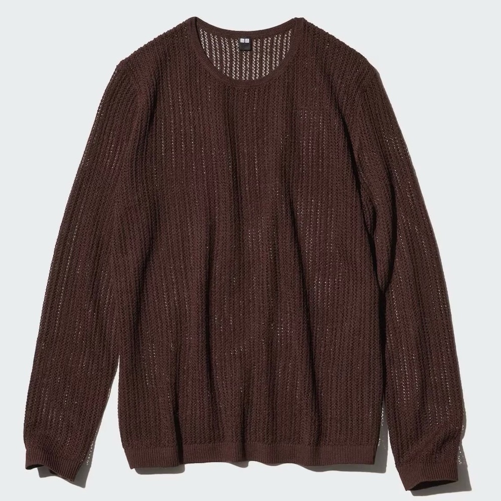 UNIQLO Dark Brown Sheer Lace Knit Wool Blend Crew Neck Sweater NWT Women's Small